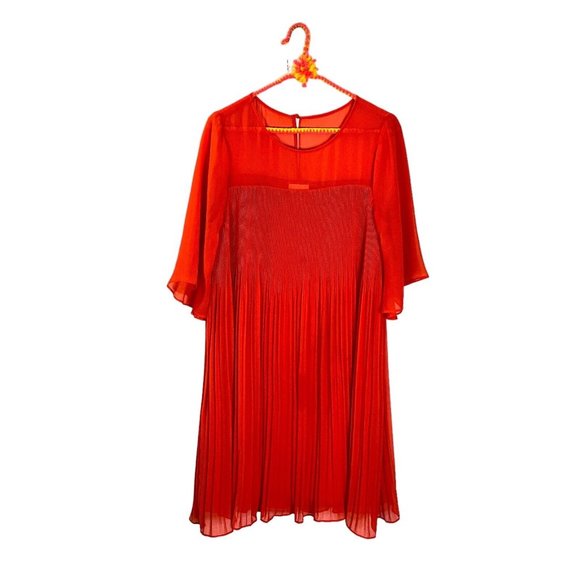 Anthropologie Maeve Edie Vibrant Poppy Red Pleated Swing Dress Womens Size 10 - Picture 2 of 5